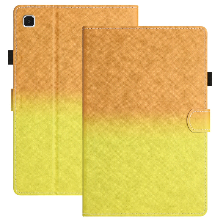 Stitching gradient leather tablet case, orange-yellow to lime with card slot and camera cutout