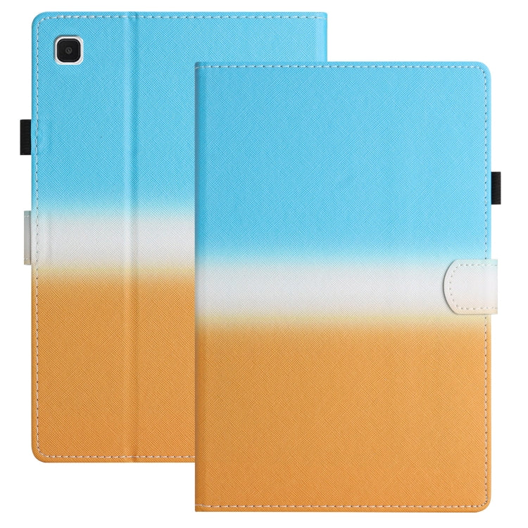 Stitching gradient leather tablet case, blue to orange with folio flap and camera cutout