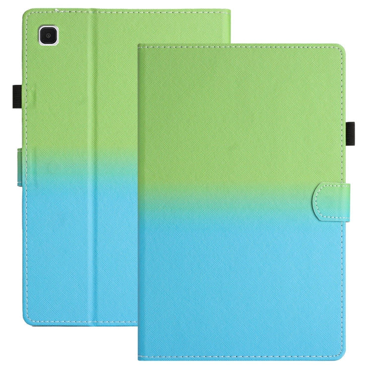 Gradient leather tablet folio case, green-to-blue with stitched edges and front flap tab