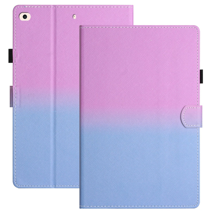 Gradient leather tablet folio case, purple-to-blue with stitched edges and front flap tab