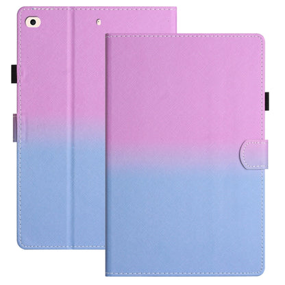 Gradient leather tablet folio case, purple-to-blue with stitched edges and front flap tab