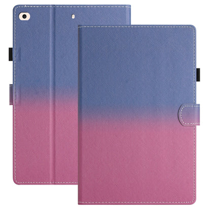 Gradient leather tablet folio case, blue-to-pink with stitched border and snap/slot cutout
