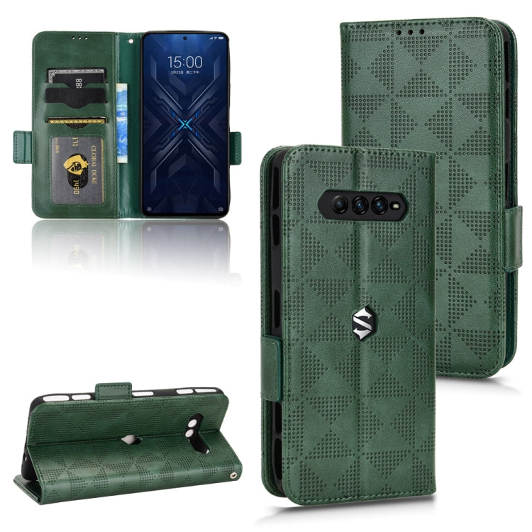Symmetrical triangle leather phone case with flip cover, green, multiple card slots
