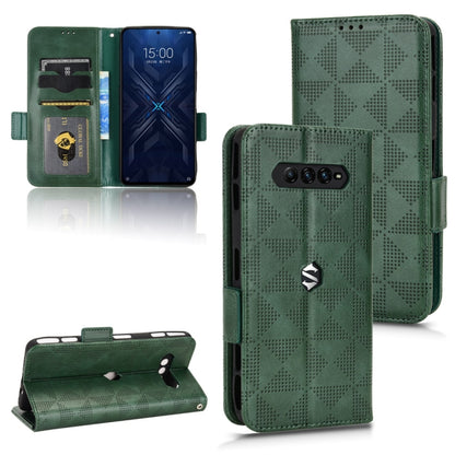 Symmetrical triangle leather phone case with flip cover, green, multiple card slots