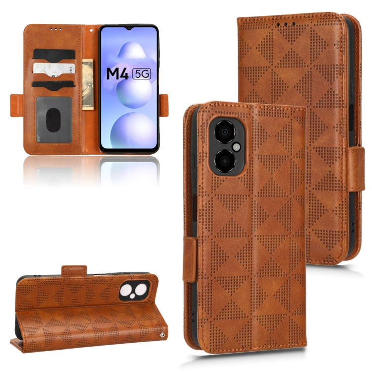 Brown leather folio phone case with symmetrical triangle pattern and card slots