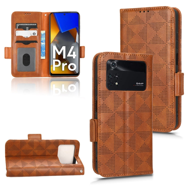 Brown leather folio phone case with symmetrical triangle pattern and card slots