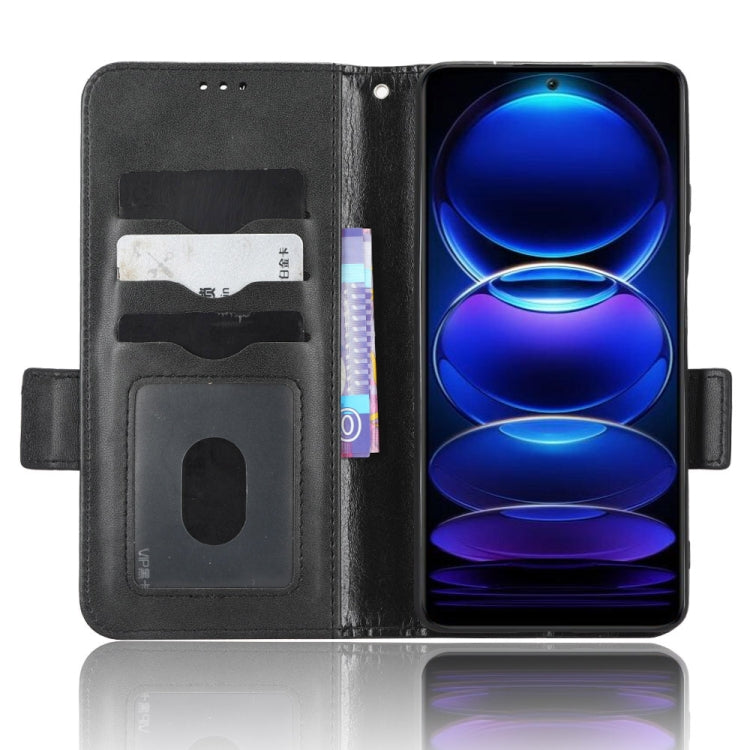 Black leather phone wallet case with diamond texture, open interior card slots and phone window.