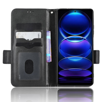 Black leather phone wallet case with diamond texture, open interior card slots and phone window.