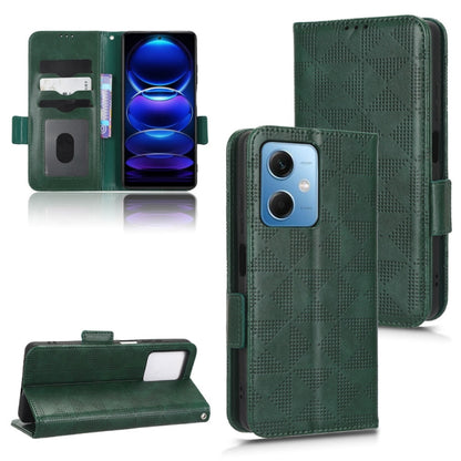 Green leather phone wallet case with diamond texture, magnetic flap and card slots.