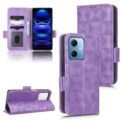 Purple leather phone wallet case with diamond texture, magnetic flap and phone cutouts.