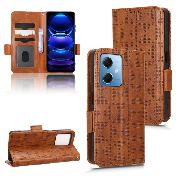 Brown leather phone wallet case with diamond texture, magnetic flap and card slot panel.