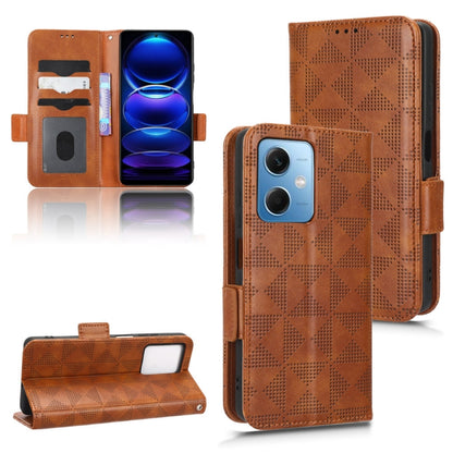 Brown leather phone wallet case with diamond texture, magnetic flap and card slot panel.
