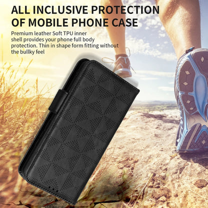 Black leather phone case with symmetrical triangle pattern