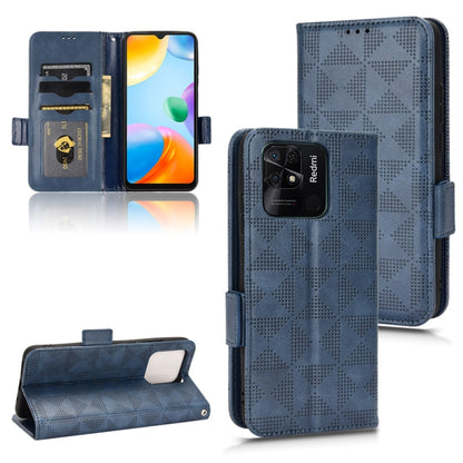 Blue leather wallet phone case with diamond pattern and flip stand