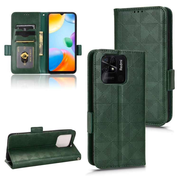 Green leather wallet phone case with diamond pattern and flip stand