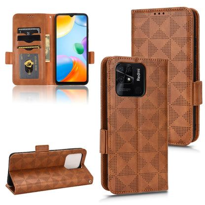 Brown leather wallet phone case with diamond pattern and flip stand