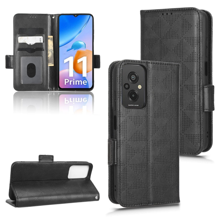 Black leather wallet phone case with diamond pattern and flip stand