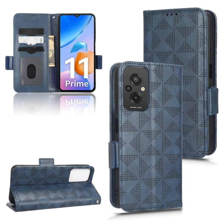 Blue leather wallet phone case with diamond pattern and flip stand