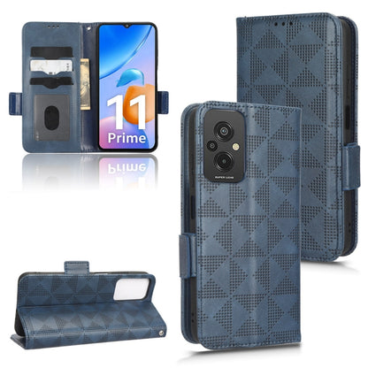 Blue leather wallet phone case with diamond pattern and flip stand