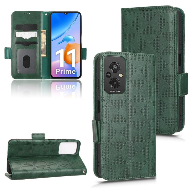 Green leather wallet phone case with diamond pattern and flip stand