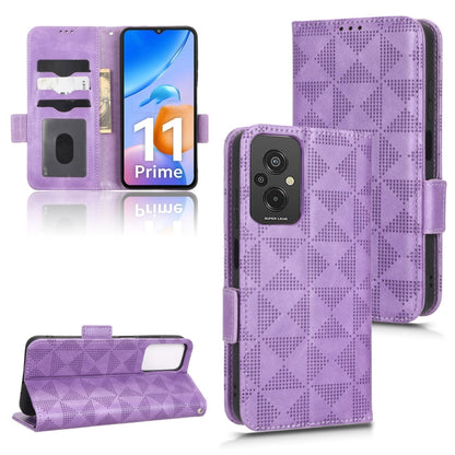 Purple leather wallet phone case with diamond pattern and flip stand
