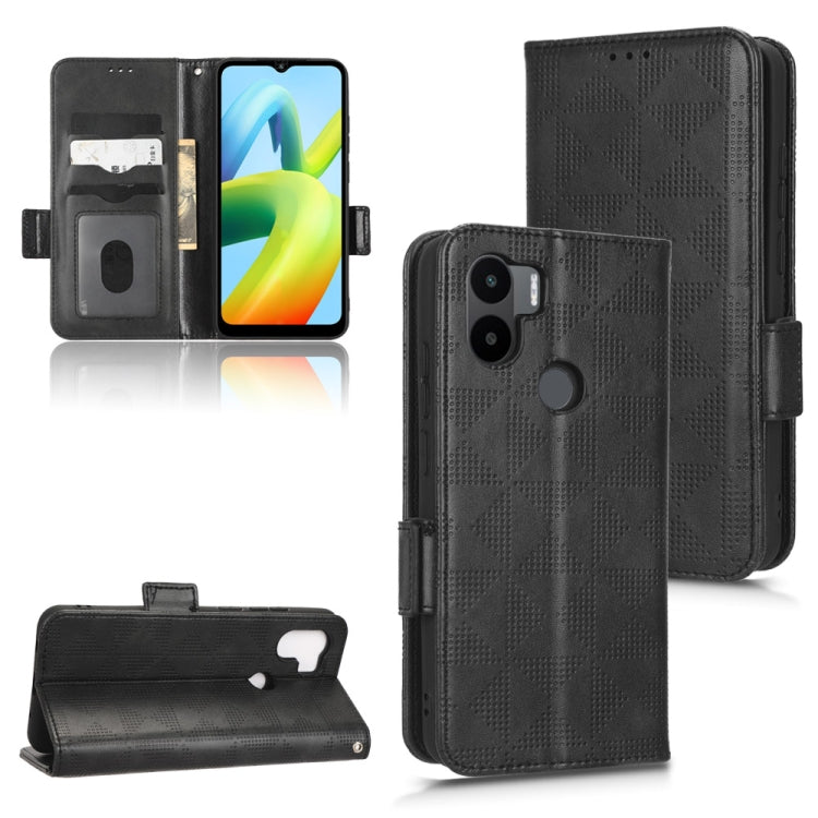 Black leather wallet phone case with diamond pattern and flip stand