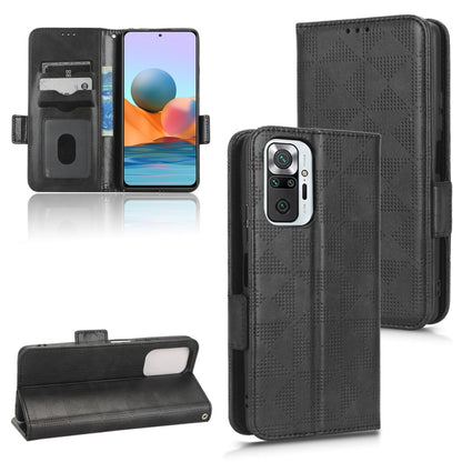 Black leather-style folio phone case with symmetrical triangle pattern and card slots