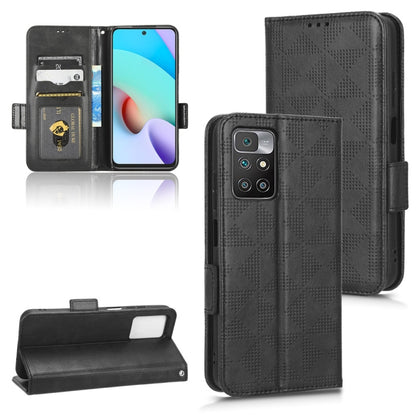 Black leather folio phone case with symmetrical triangle pattern and card slots