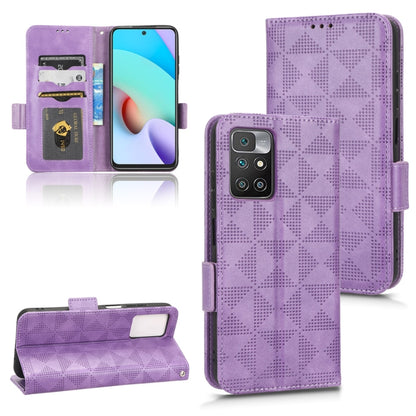 Purple leather folio phone case with symmetrical triangle pattern and card slots
