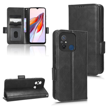 Black leather folio phone case with symmetrical triangle texture and magnetic closure