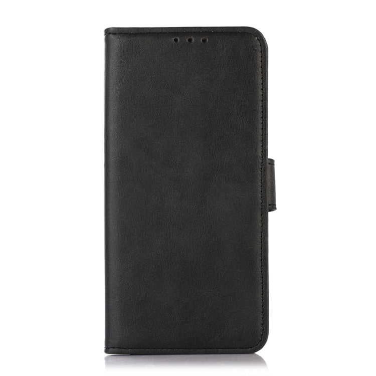 Black flip leather phone wallet case rear view with camera cutout