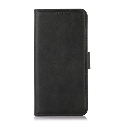 Black flip leather phone wallet case rear view with camera cutout
