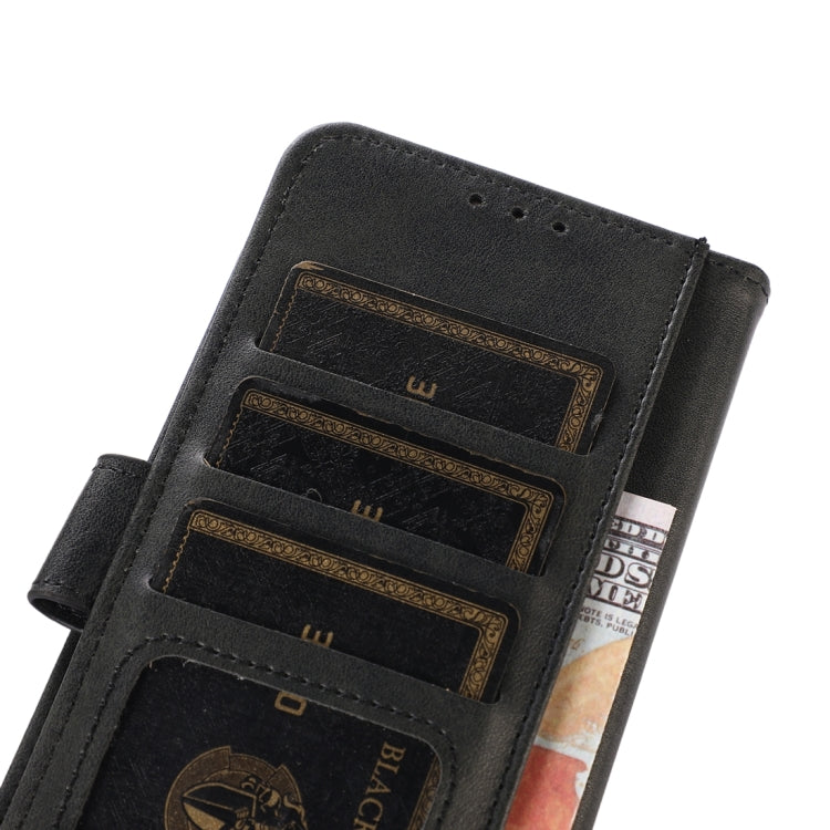 Black leather phone wallet interior with card slots and ID window