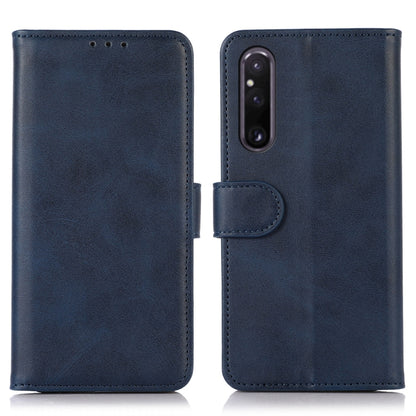 Blue flip leather phone wallet case with camera cutout and side clasp