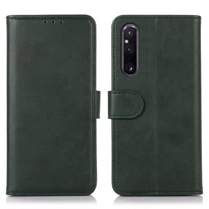 Green cow-texture leather folio phone case with flip cover and vertical camera opening