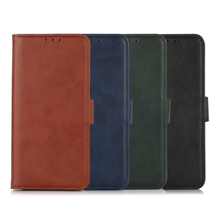 Assorted cow-texture leather folio phone cases in brown, blue, green, and black