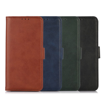 Assorted cow-texture leather folio phone cases in brown, blue, green, and black