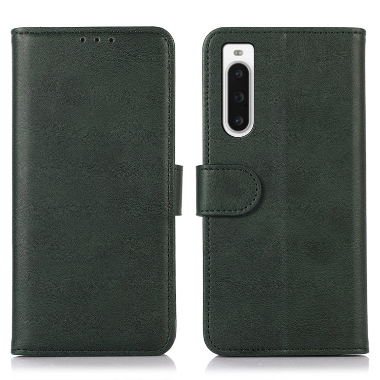 Dark green cow-texture leather folio phone case with flip cover and camera cutout
