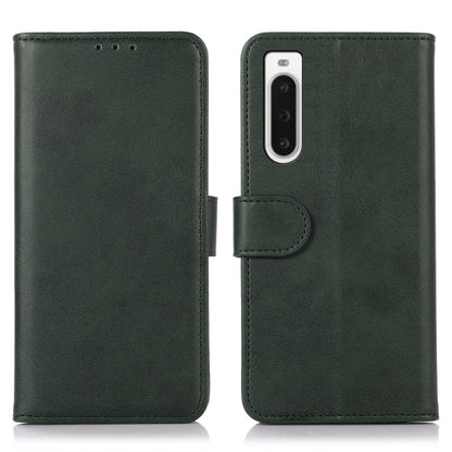 Dark green cow-texture leather folio phone case with flip cover and camera cutout