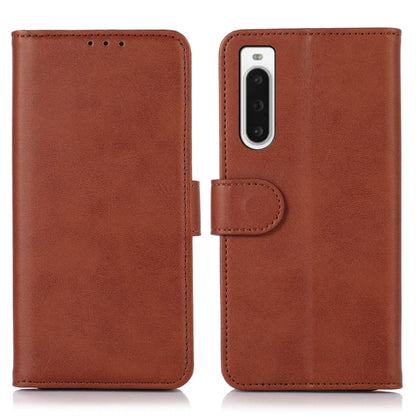 Tan-brown cow-texture leather folio phone case with flip cover and rear camera window