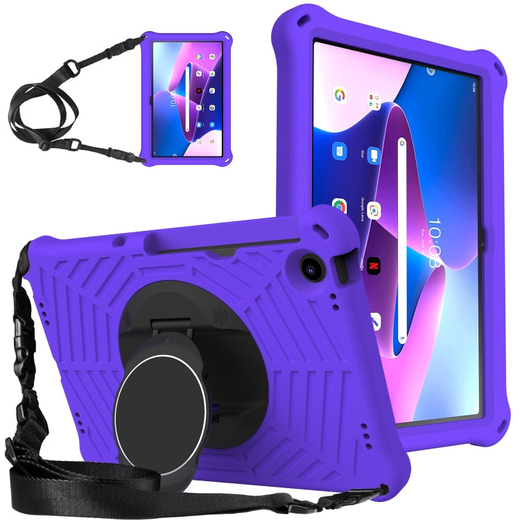 Purple silicone tablet case with detachable shoulder strap and ring-style stand