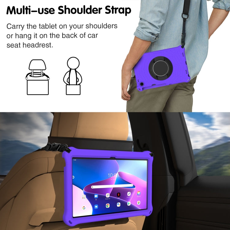 Purple silicone tablet case with shoulder strap for carrying and hanging