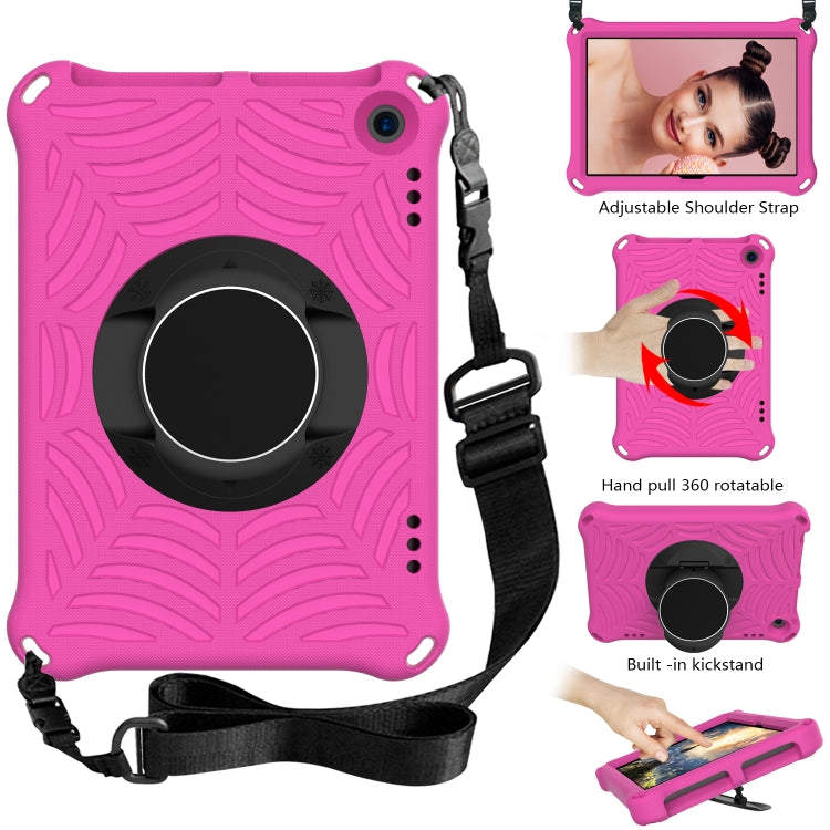 Rose red silicone tablet case with rotating hand strap and built-in kickstand