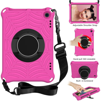 Rose red silicone tablet case with rotating hand strap and built-in kickstand