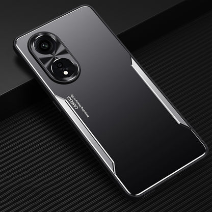 Phone case in black with silver accents, dual camera cutouts and raised edge protection.