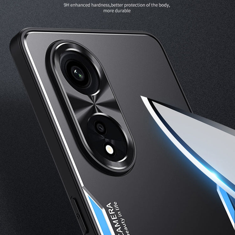 Phone case close-up: raised dual camera lenses on black with blue accent line.