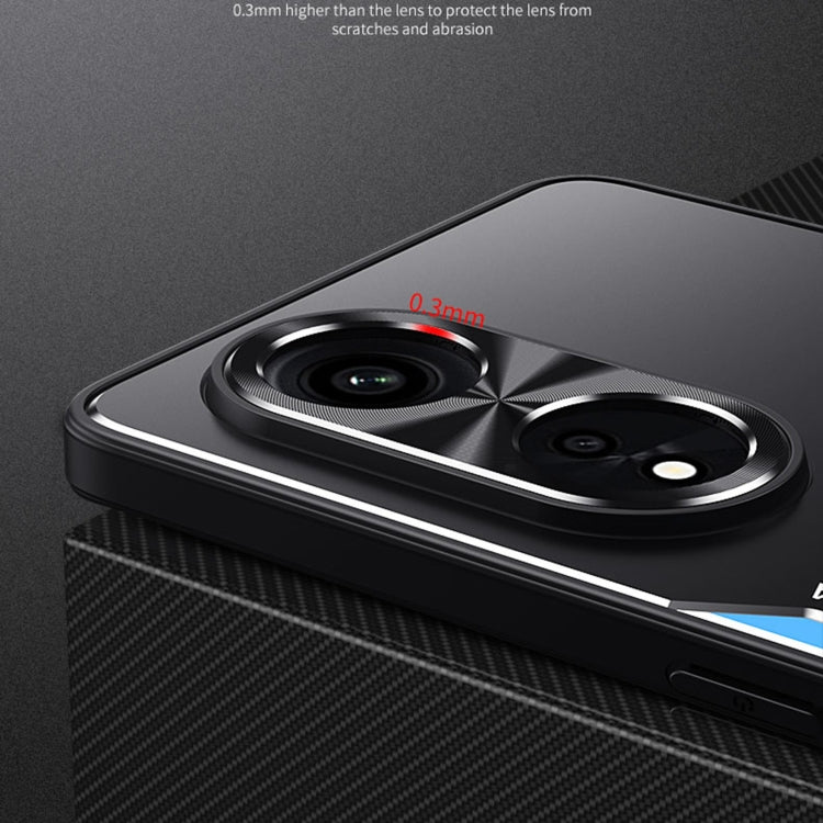 Phone case side view showing raised lens protection and textured side grip in black.