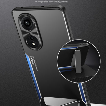 Phone case with blue accent strip and port cutouts, plus inset detail view.