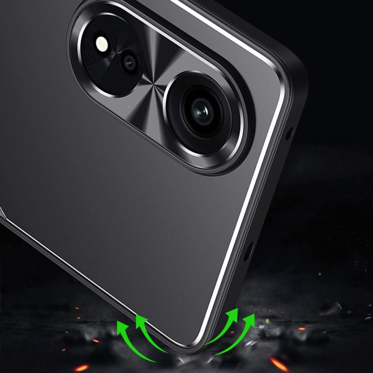 Phone case corner close-up with dual camera rings in black; green arrow marks drop protection.