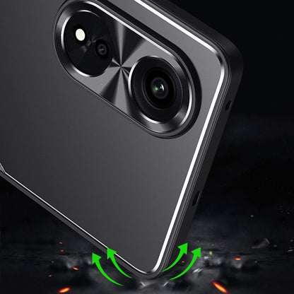 Phone case corner close-up with dual camera rings in black; green arrow marks drop protection.